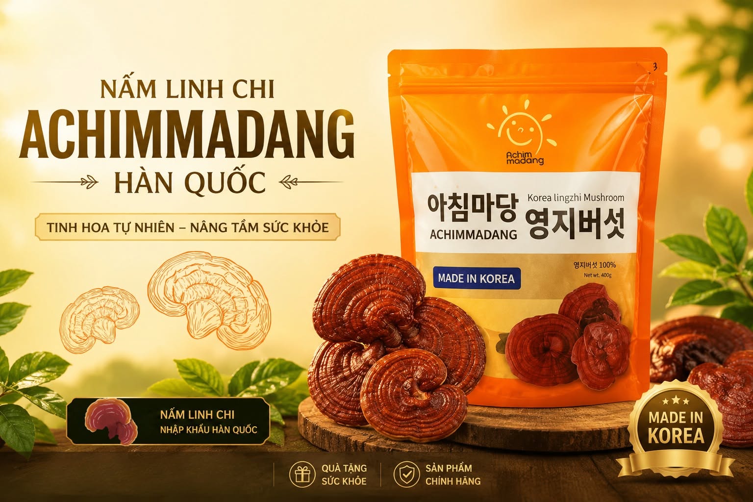 Giá bán lẻ của Nấm Linh Chi Achimmadang theo số lượng tai nấm