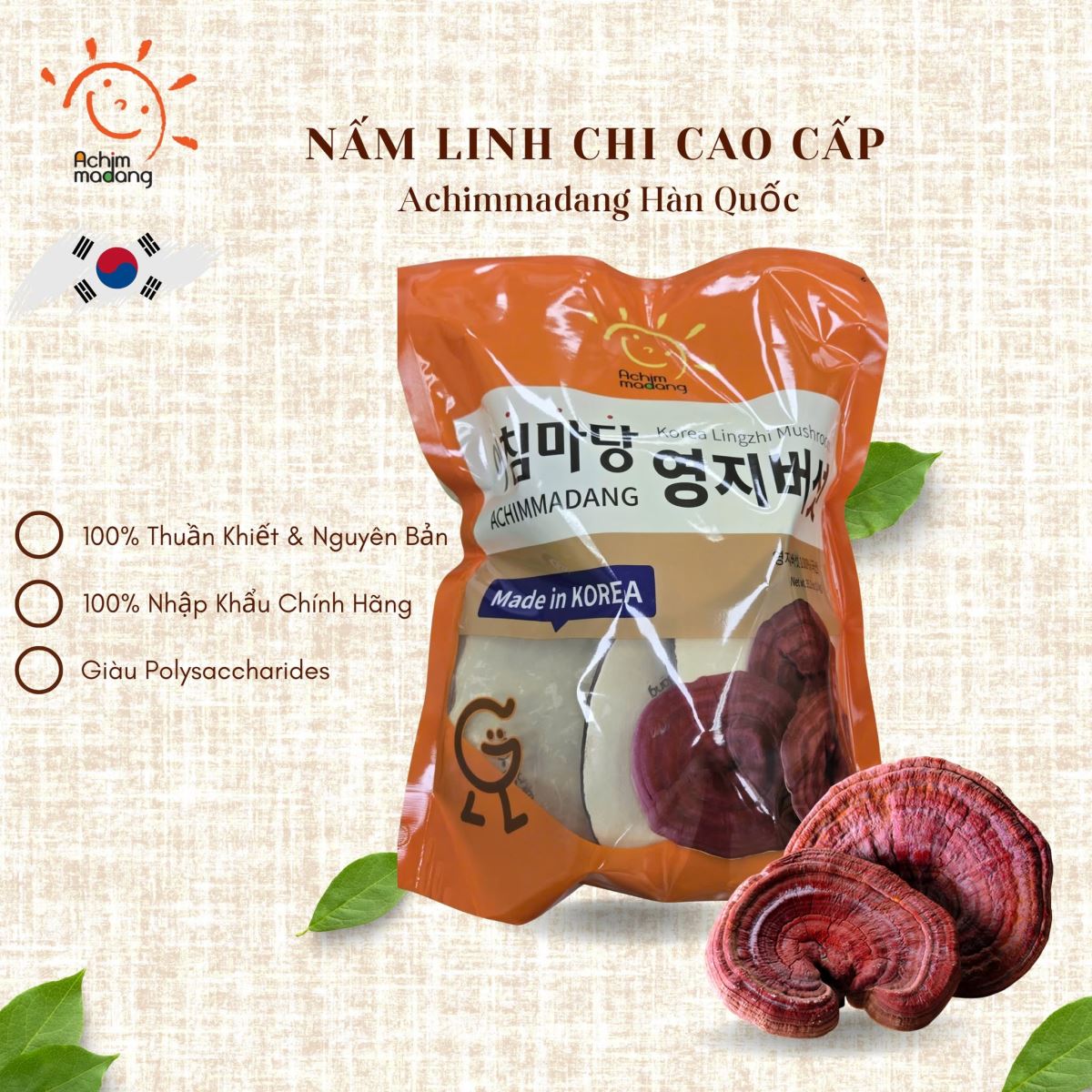 Nấm linh chi thượng hạng Achimmadang Hàn Quốc Túi 1 kg