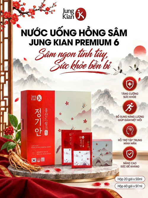 Nước hồng sâm Jung Kian Premium Hàn Quốc hộp 60 gói