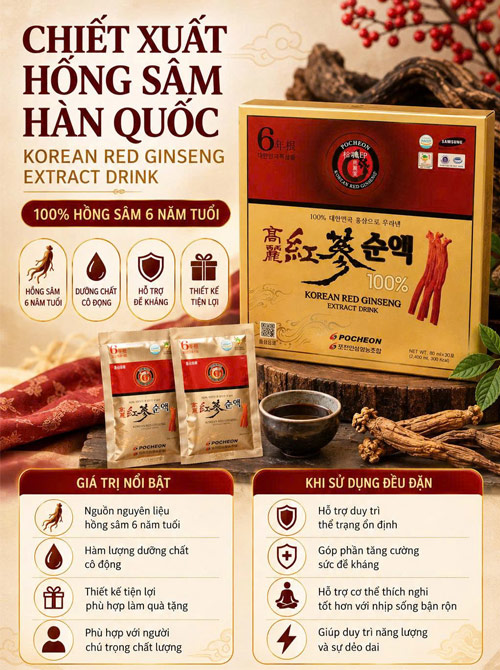 Nước hồng sâm pocheon Hàn Quốc nguyên chất 60 gói