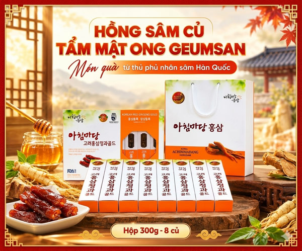 Hồng sâm nguyên củ tẩm mật ong Achimmadang hộp 300g 8 củ