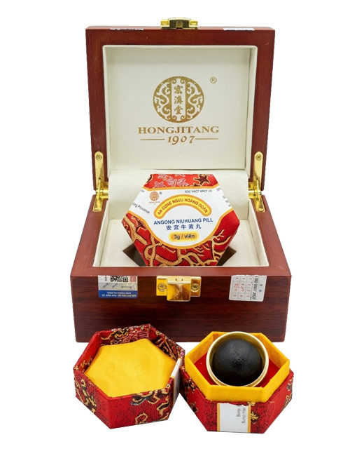 Angong Niuhuang Wan An cung ngưu hoàng Hongjitang hộp gỗ 1 viên