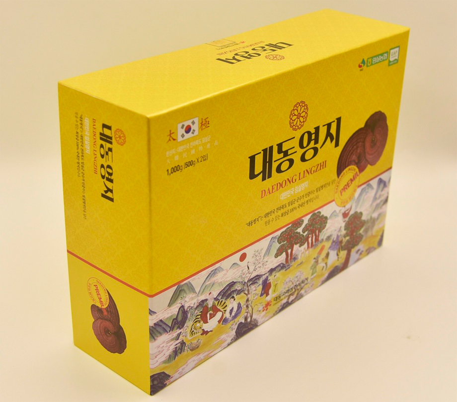 Mẫu hộp nấm linh chi thương hiệu Daedong Hàn Quốc thượng hạng 500g và 1 kg