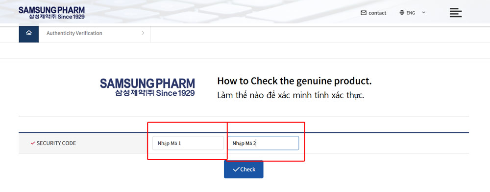 Bước 2 nhập mã cao trên sản phẩm để kiểm tra hàng chính hãng